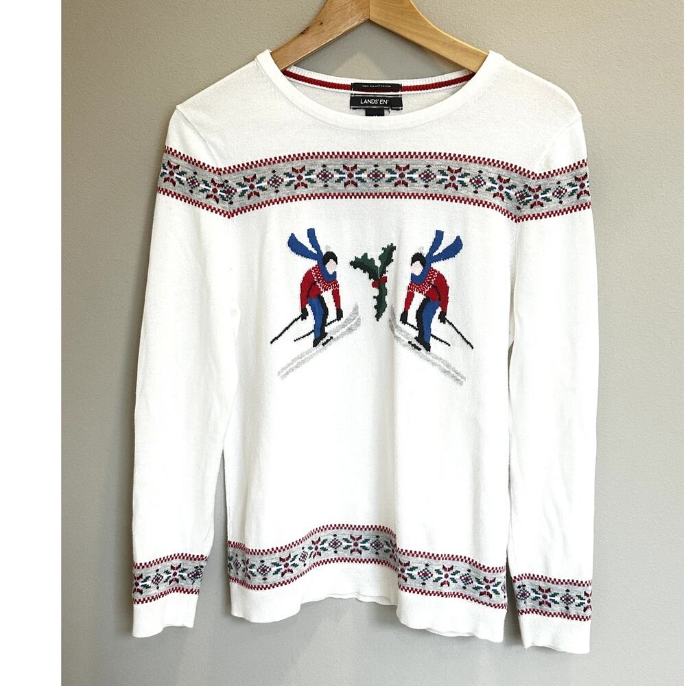 Lands'‎ End Christmas Sweater Size Medium (10-12) 100% Supima Cotton